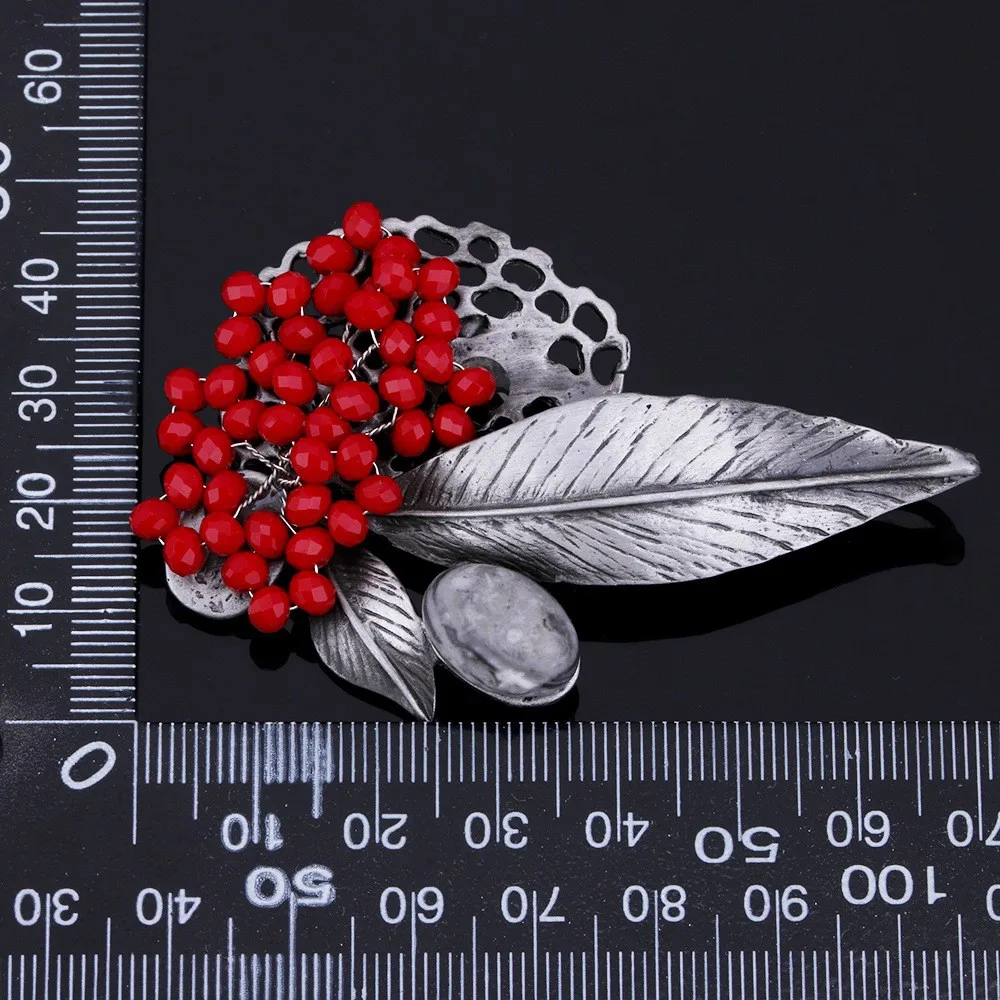 JUJIE Nature Stone Leaf Brooches For Women Fashion Flower Wedding Bouquets Lapel Pin Plant Vintage Brooch Pins Dropshipping