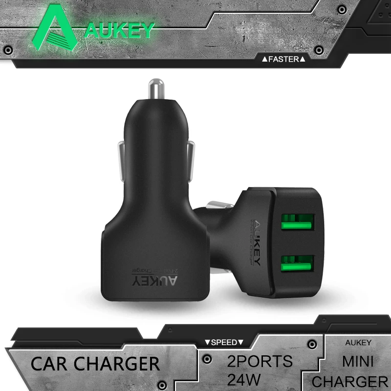 AUKEY Smallest and Most Powerful 24W/4.8A 2-Port Universal Fast USB Car Charge for iPhone 6S 6Plus iPad Galaxy S6 Edge HuaWei LG
