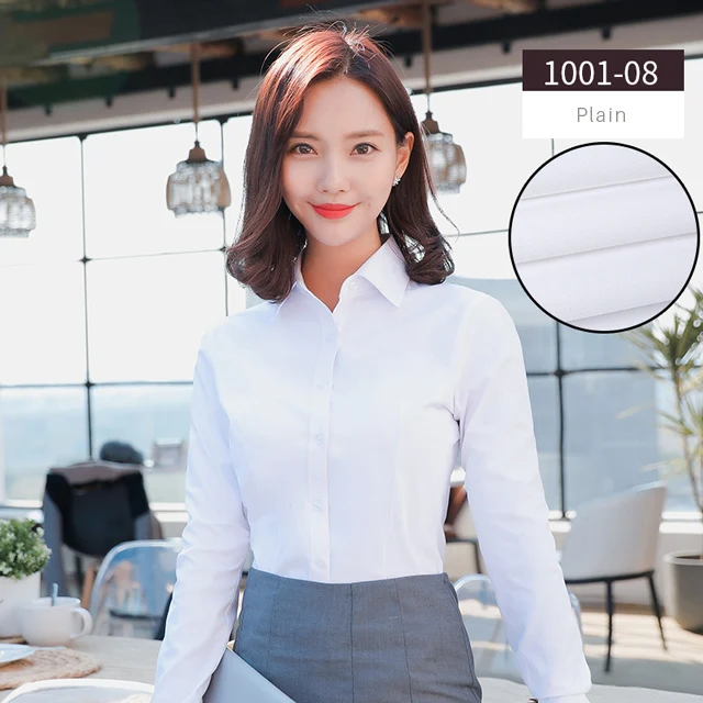 Women Blouse Long Sleeve Shirts Striped/Solid Color Ladies Office Shirts White Slim-fit Female Formal Social Blouses Tops Blusas off the shoulder shirts & tops Blouses & Shirts