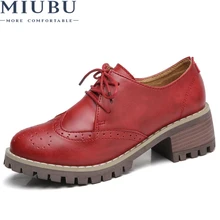 MIUBU/ г.; осенние женские туфли-оксфорды; женские туфли-лодочки из натуральной кожи с перфорацией типа «броги» на высоком каблуке; мокасины на толстой подошве со шнуровкой и острым носком