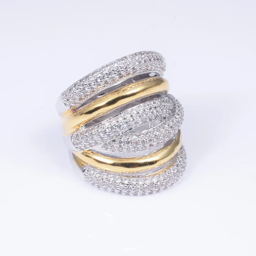 Роскошное ювелирное серебряное позолоченное более x-образное кольцо с инкрустацией 238 шт. кольцо с искусственным бриллиантом обручальное кольцо для женщин