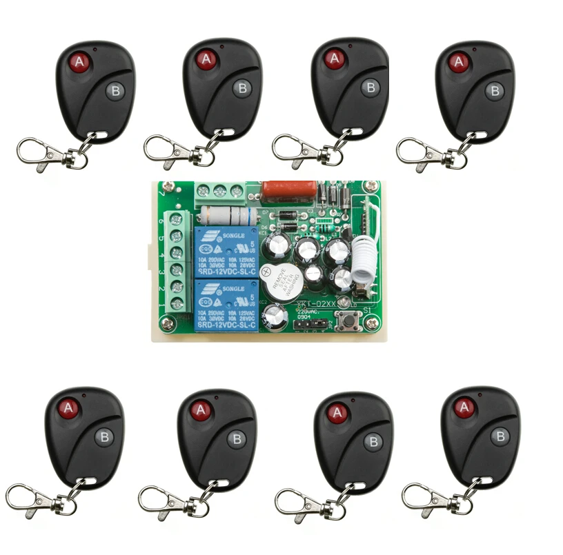 Household  AC 220 V 2 CH Wireless Remote Control Switch 1  receiver + 8   transmitter  household appliances/lamp