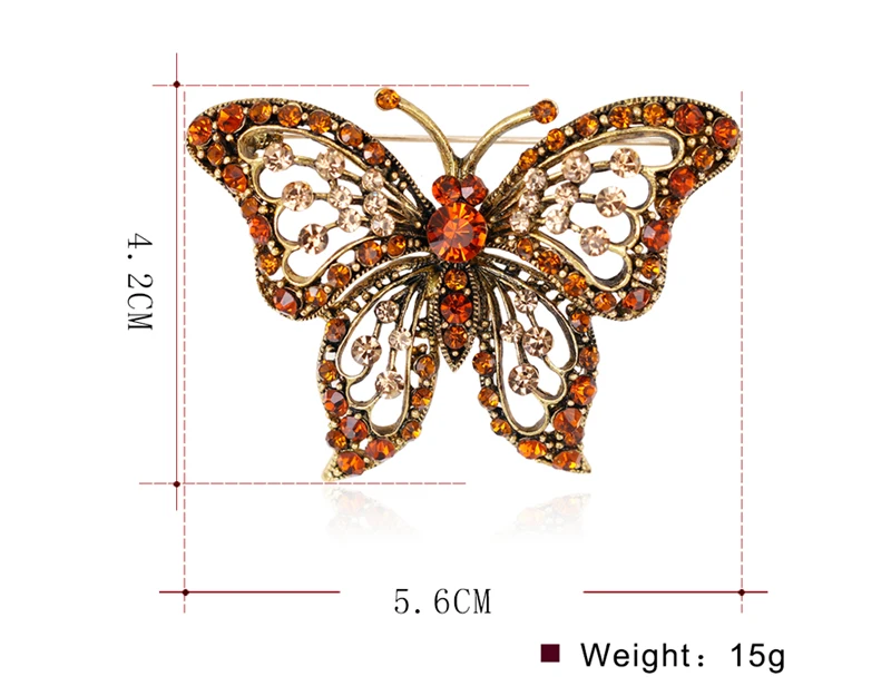 Винтажная Серия животных, оранжевые стразы, бабочки, броши для женщин, брошь для девочек, булавки, модное ювелирное изделие, свадебные аксессуары