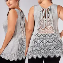 KANCOOLD топы футболки женские модные свободные с открытой спиной кружева галстук размера плюс без рукавов o-образным вырезом Майки Женские топы 2018MA25