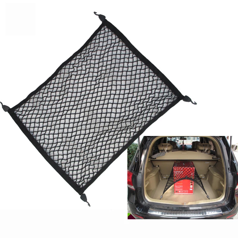

Single Layer PE Cyanamide 80X60cm Black Car Tiding Mesh Auto Net Storage Bag with Four Hooks
