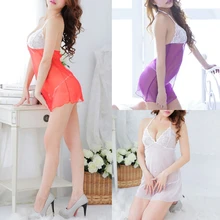 Womens See Through Lace Bra Nightgowns Sexy Lingerie Backless Sleepwear Babydoll Sleeveless Mesh Nightdress Halter V-Neck Kimono sexy v neck sleeveless solid color see through women s babydoll