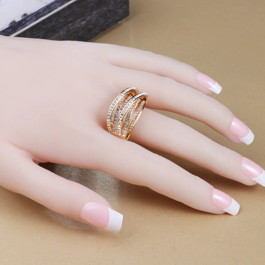 Kinel Горячее предложение, винтажное античное многослойное кольцо для женщин, мозаика, AAA, циркон, кристалл, золотой цвет, двойное X кольцо на палец, роскошное ювелирное изделие
