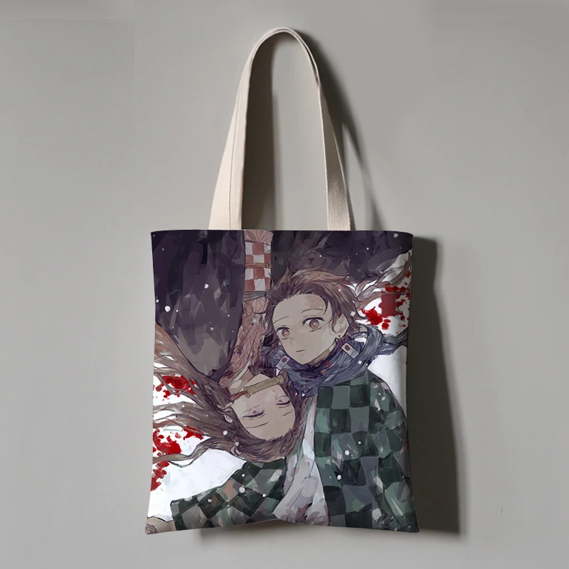 Demon Slayer: Kimetsu no Yaiba холщовая книжная сумка сумки через плечо для женщин покупок