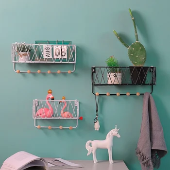 

Wall Hanging Key Iron Storage Rack Shelf Cloth Storage Holders 4/6 Hooks Simple Sundries Storage Shelf Household