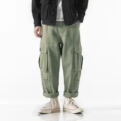4 цвета для мужчин Ретро мода повседневное прямые брюки карго мульти карман Военная Униформа Мужской широкие брюки уличная свободные