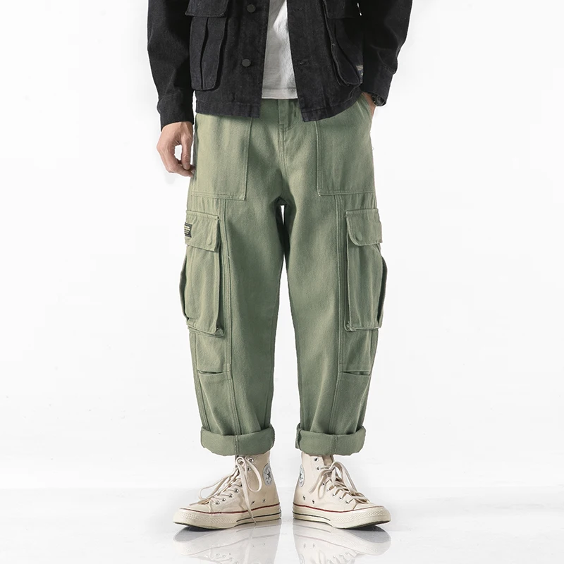 

4 Colors Men Retro Fashion Casual Straight Cargo Pant Multi Pocket Military Male Wide Leg Trousers Streetwear Loose Harem Pant