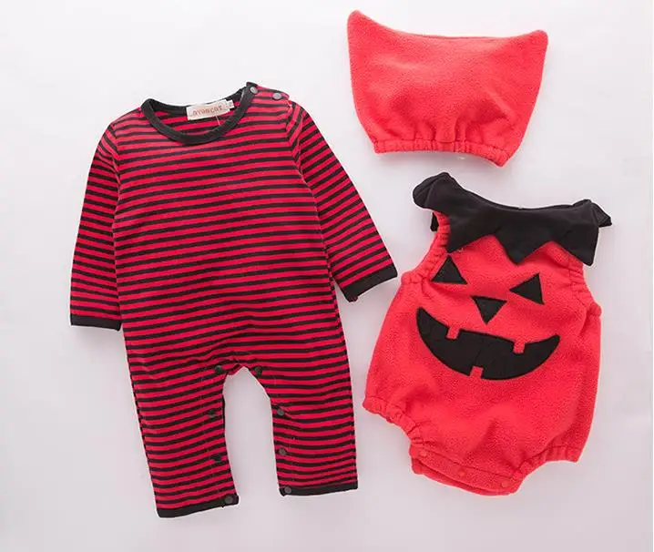 NYAN/костюм для малышей на Хэллоуин комплект одежды из 3 предметов с изображением тыквы, клубники, пчелы шапка+ комбинезон+ боди Одежда для маленьких мальчиков и девочек