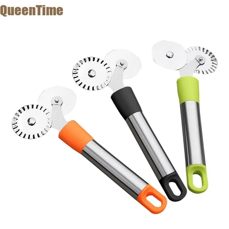 

Queentime 2 Wheels Pizza Peel Stainless Steel Wheel Peeler Cake Pancake Slicer Cookie Dough Cutter Kitchen Baking Pastry Tools