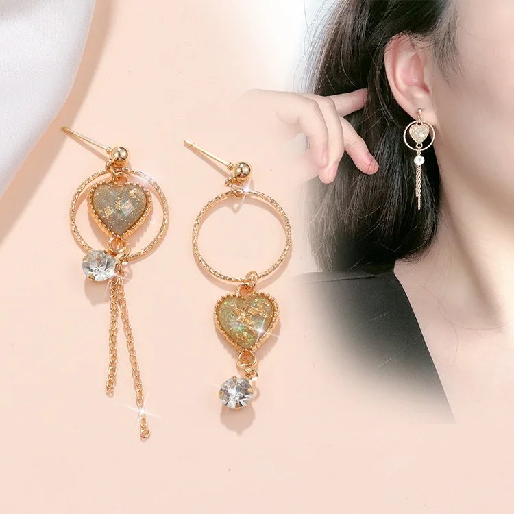 

2019 Hot Style South Korean Love Zircon Earrings Female Temperament Personality Earrings Wholesale Trendy Earrings