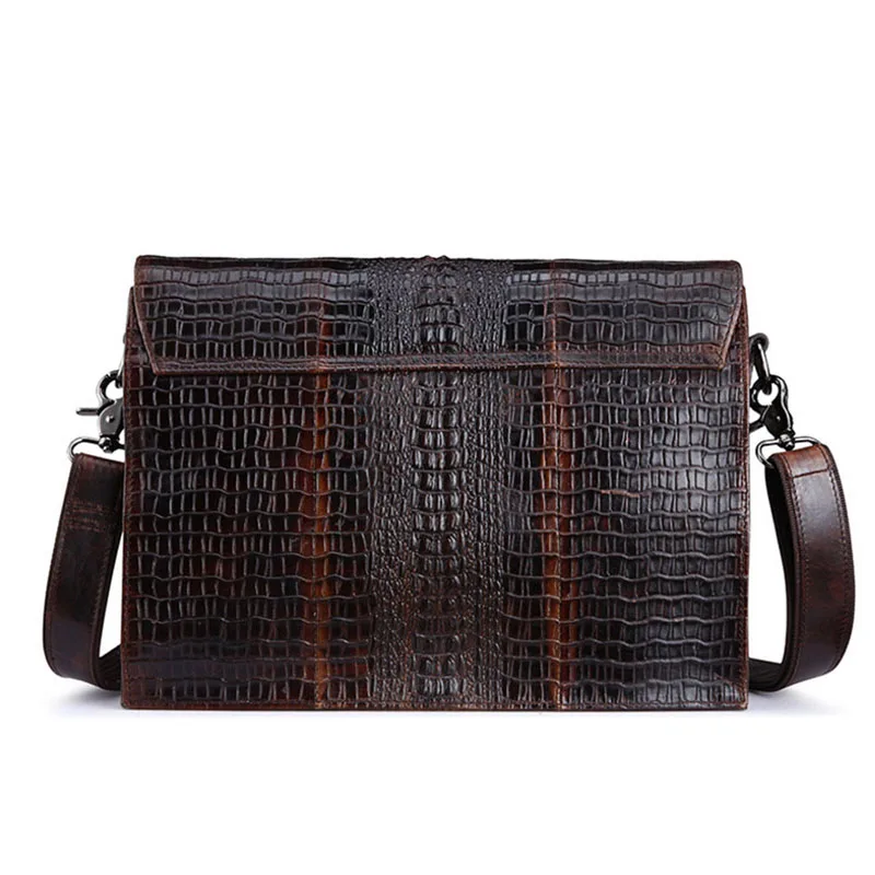 

Men's Vintage First layer Cowhide Genuine Leather Cross Body Shoulder Messenger Retro Belt Buckle Crocodile Grain Pattern Bag