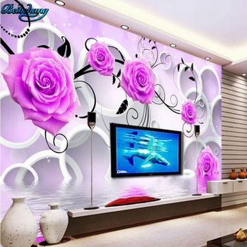 

beibehang Large Custom 3D Rose Reflective Stereo TV Living Room Bedroom Background Home Decoration