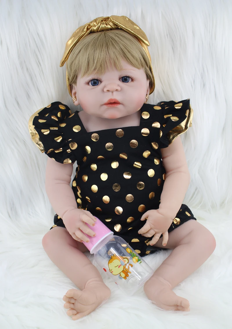 2" Полный силиконовый корпус Reborn Girl Baby Doll Игрушки 55 см Новорожденные принцесса младенцы кукла светлые волосы подарок на день рождения Дети Brinquedos