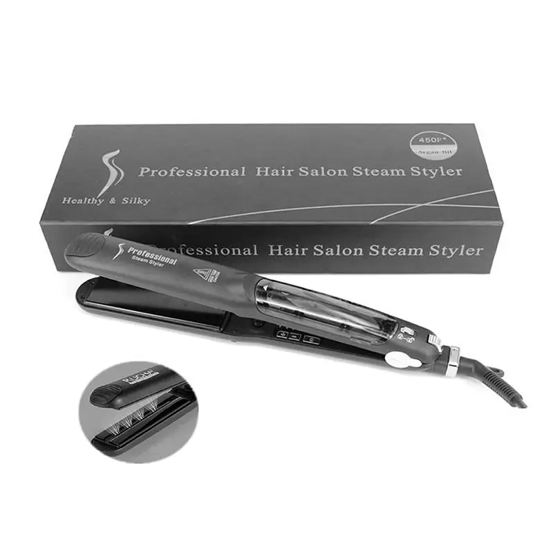 

US Plug 55W Professional Hair Salon Steam Styler Ceramics Organosilicon Hair Straightener & Curler for Both Dry and Wet