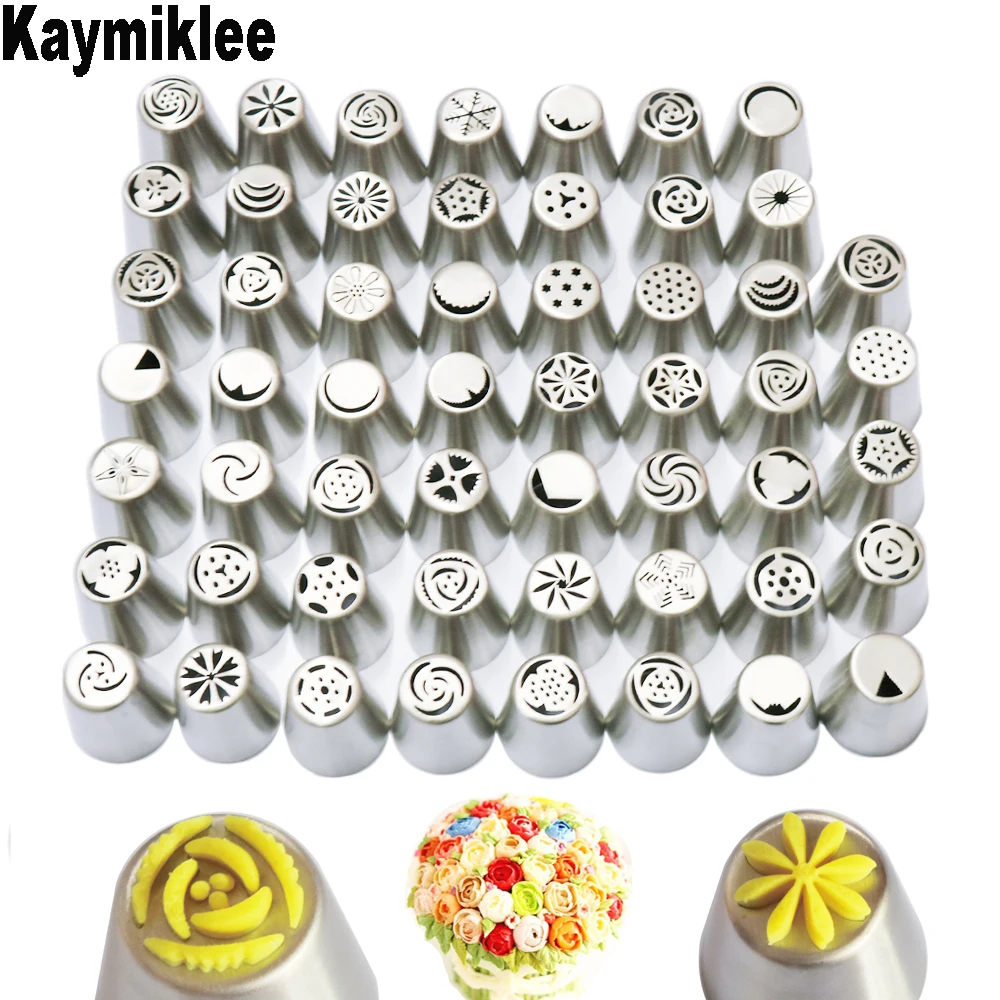 54PCS Piping Tips Stainless Steel Russia Pastry Tube Food Grade Russian  Nozzle Converters CS004