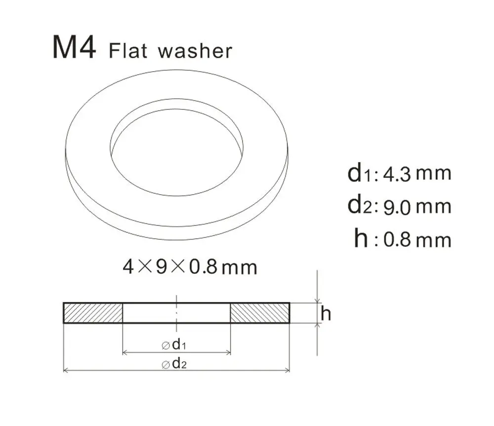 M4x9x0.8 Flat Washers A2 Grade Stainless Steel Washers Plain Washer