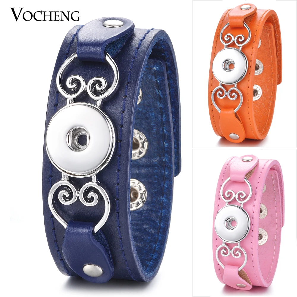 

10pcs/lot Ginger Snap Charms Genuine Leather Bracelet 18mm Button Vocheng Interchangeable Jewelry NN-607*10