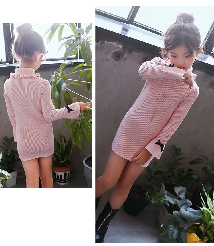 high neck knitting girls sweater dress kids clothes long sleeve knitted red black white autumn winter kids sweater knit tops  5 6 7 8 9 10 11 12 13 14 15 16 years little teenage big girls  white girls dresses  (14)