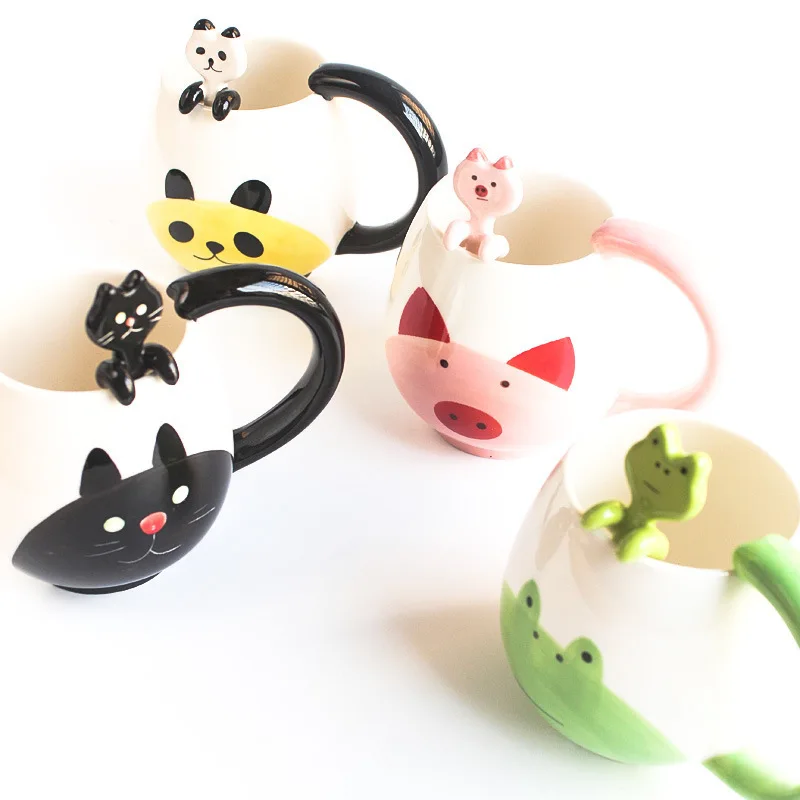 

Cartoon cute japanese animal mug Creative milk coffee ceramic cup Cat panda bear pig mug Holiday gift Drinking water cup