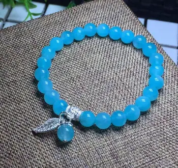 

wholesaler Natural Blue Aquamarine gems Round Beads Bracelet AAA elasticity 7mm