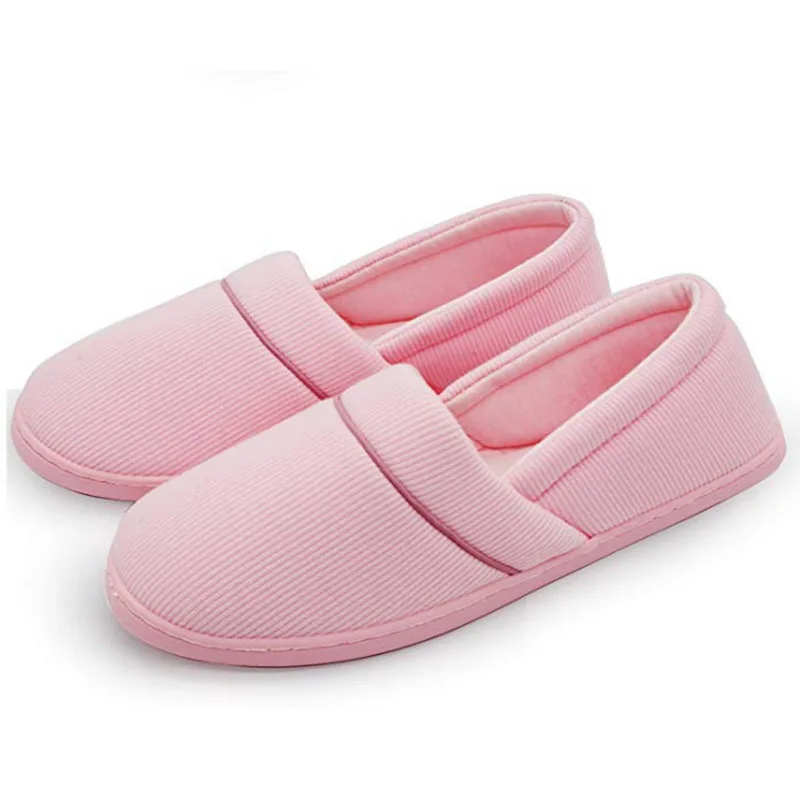 Oeak/женские удобные вязаные хлопковые нескользящие домашние тапочки; моющаяся домашняя обувь; женские домашние тапочки на мягкой резиновой подошве - Цвет: Pink
