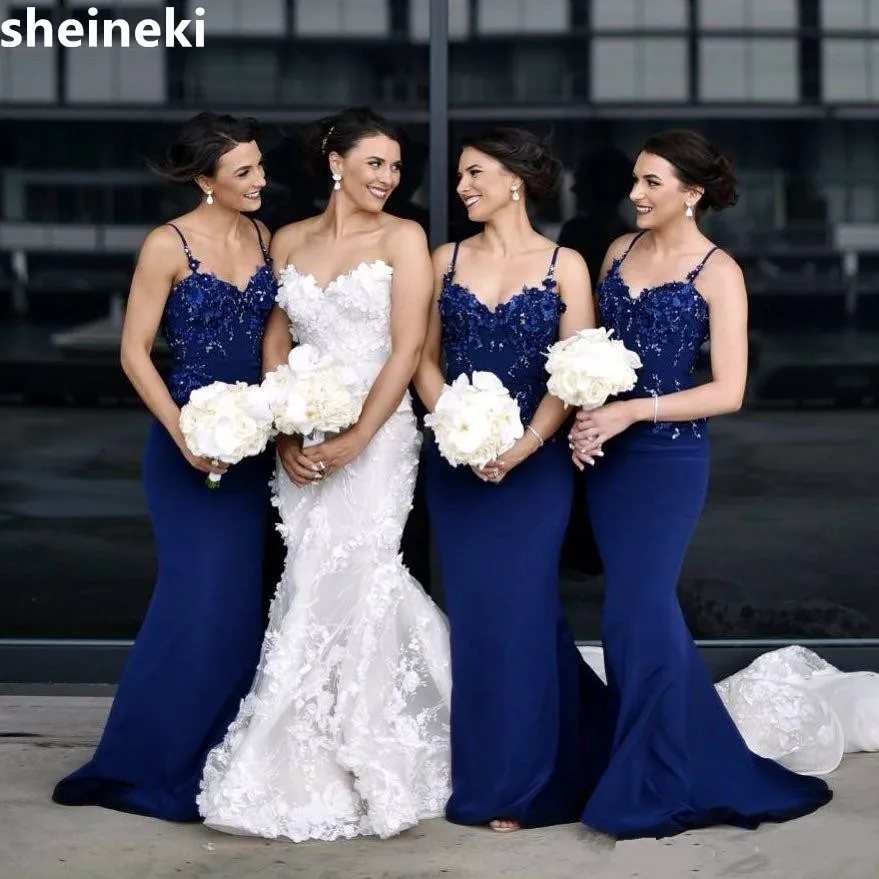 navy-blue-2018-mermaid-bridesmaid-dresses