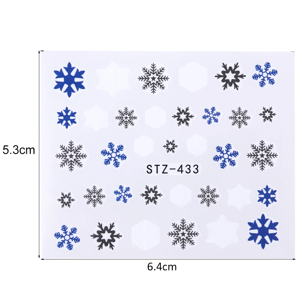 30 шт./компл. Снежинка для ногтей Стикеры зимний маникюр, переводятся с помощью воды Наклейка с принтом «Снеговик» и «олень» белого и синего цвета нейл-арта Фольга украшения TR862