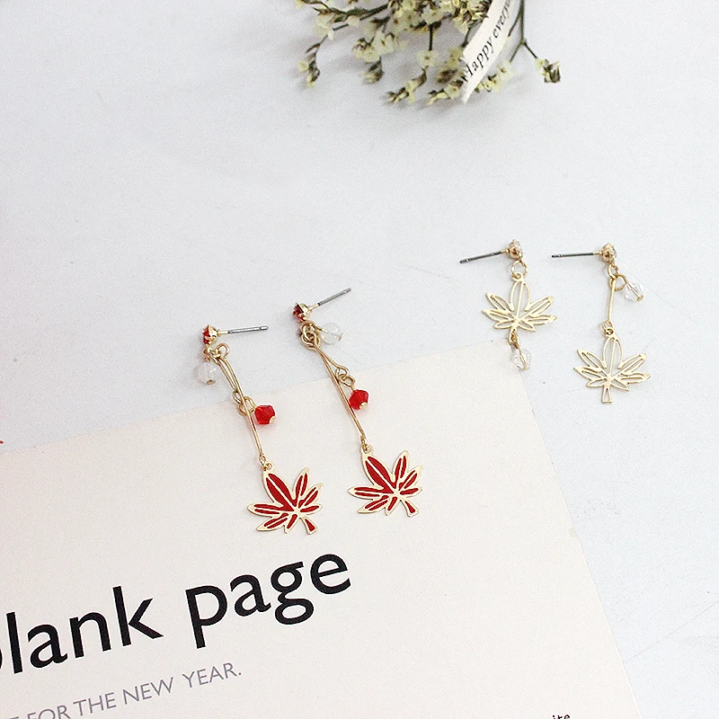 SANSUMMER 2020 New Personality Originality Art And Simplicity Maple Leaf Chain Long Ear Studs Temperament Goddess Earrings 5041 | Украшения