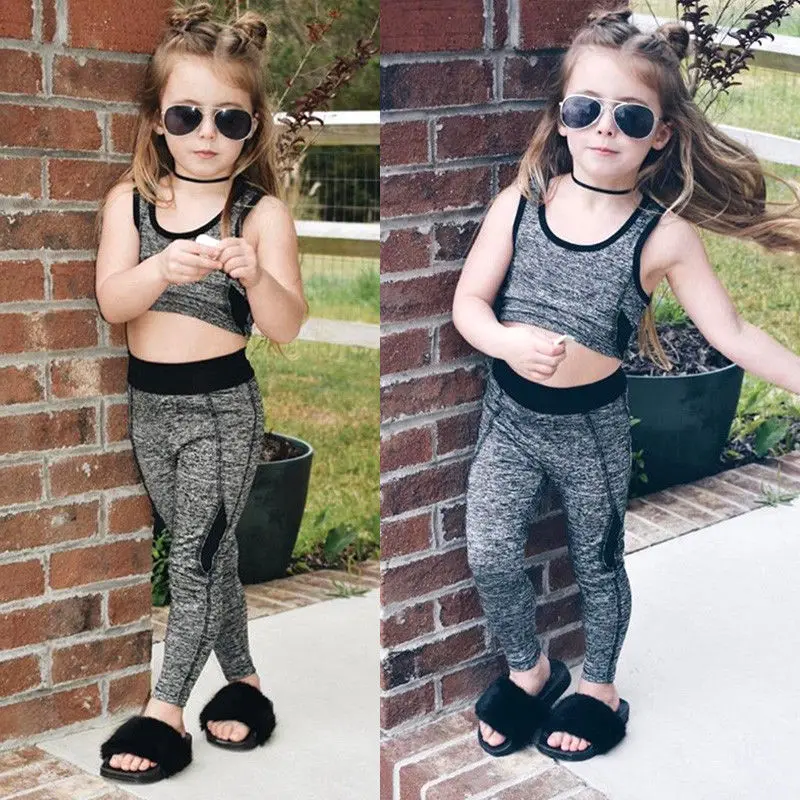 2PCs Kids Baby Girls Yoga Sports Clothing Set Little Girl Sleeveless