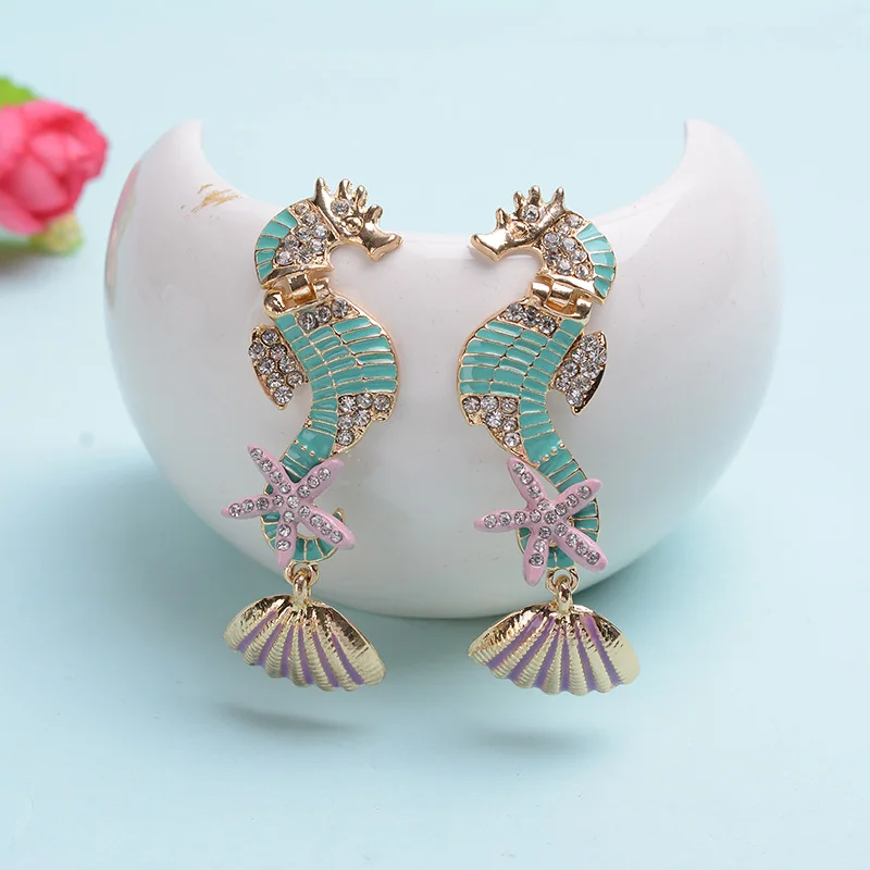 

TODOX New the sea cute hippocampus starfish Earrings For Women Retro Geometric colorful Acrylic Crystal Female Elegant Earrings