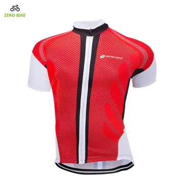

ZERO BIKE Men's Breathable Cycling Jersey Full zipper 100% Polyester Bicycle Striped Short Sleeves Red