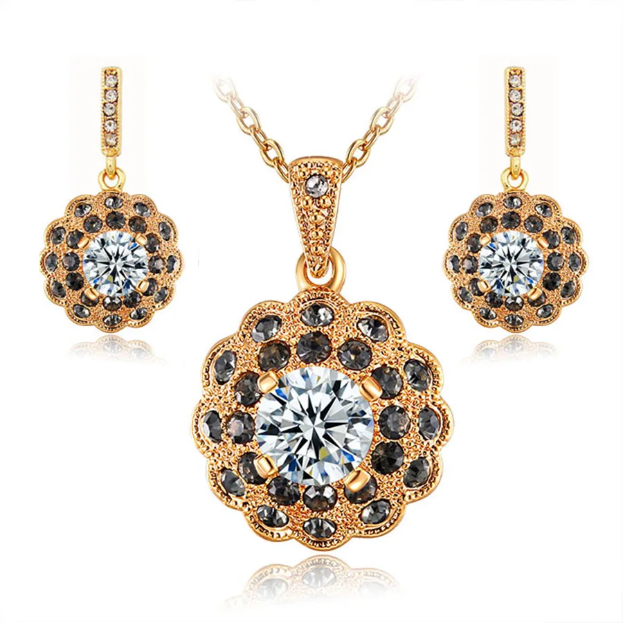 

crystal jewelry sets for women girl dubai gold plated african nigerian wedding bridal cz diamond necklace earrings jewellery set