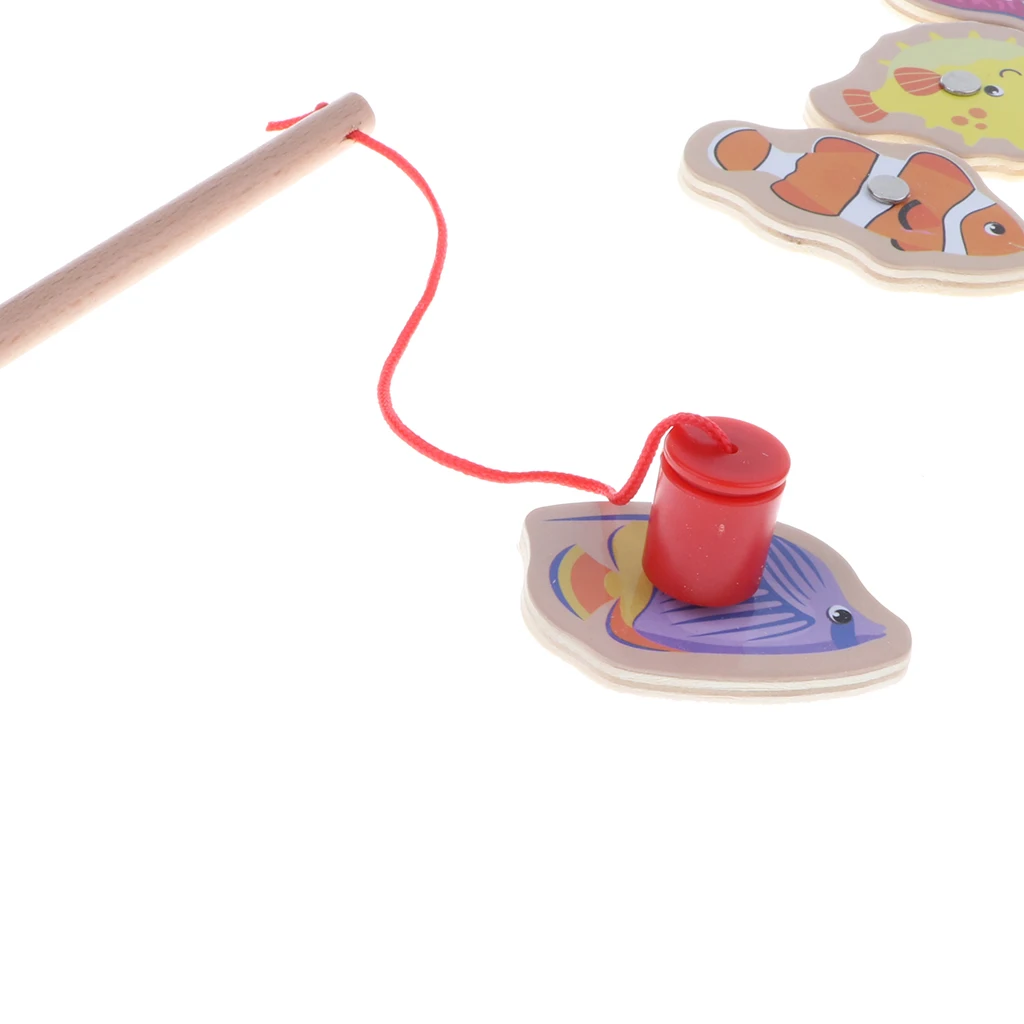 3 in One Magnetic Fishing Game Toy, 20 Wooden Fish Animal Model & 2 poles with Ocean Jigsaw Puzzle Board Educational Pretend Toy