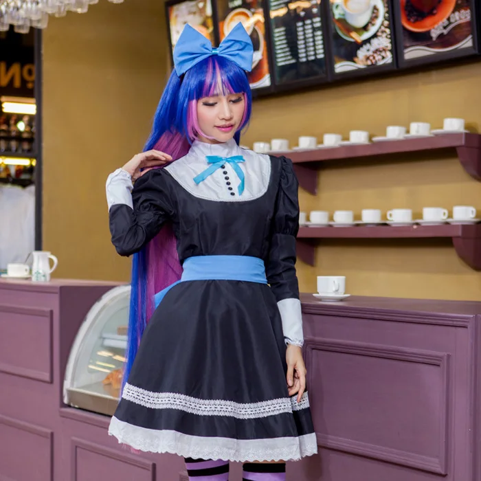 anime panty  stocking mit garterbelt maid uniform cosplay kostüme strumpf  anarchy schwarz lolita dress