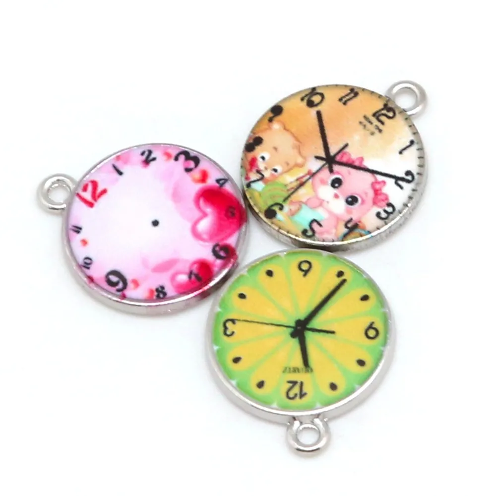 10pcs 18X21mm Clock Charms Pendant Necklace Rhodium Plated Party