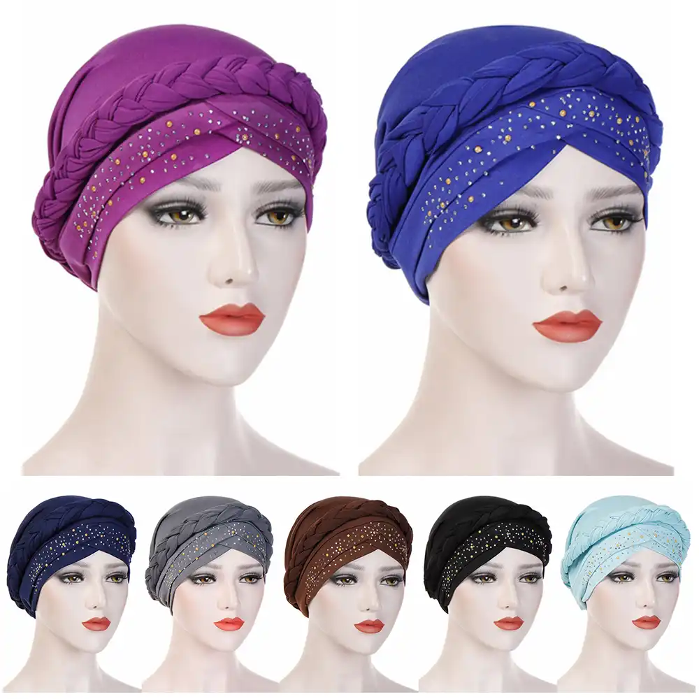 Women Ladies Muslim Braid Headwrap Hijab Turban Hair Loss Cap Cancer Chemo Hats Women Ladies Muslim Braid Headwrap Hijab Turban Hair Loss Cap Cancer Chemo Hats
