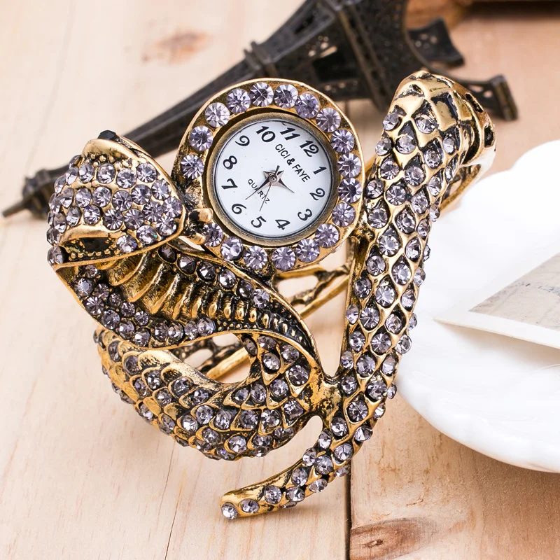 Золотые Роскошные серпантиновые женские часы-браслет, стразы, ЖЕНСКИЕ НАРЯДНЫЕ часы, модные кварцевые наручные часы, часы в подарок