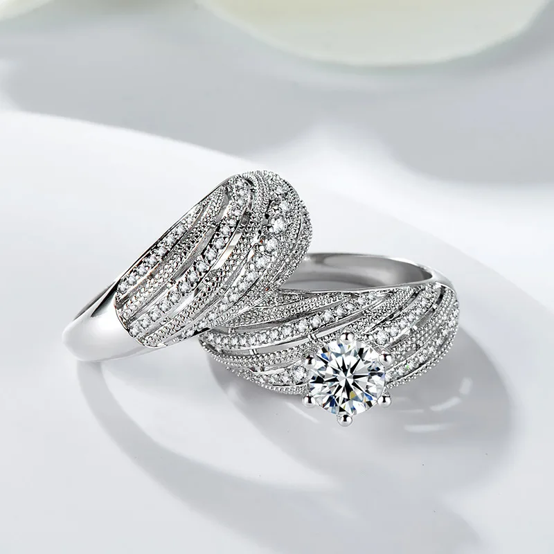 

Double Fair Luxury Style Six Claws Zircon White Gold Color 2 PCS Wedding Engagement Ring Sets For Women Fashion Jewelry KAR400