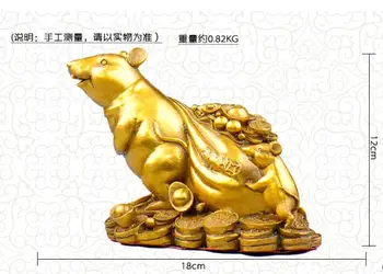 

12cm Pure copper feng shui mouse back pull bag copper mouse ornaments