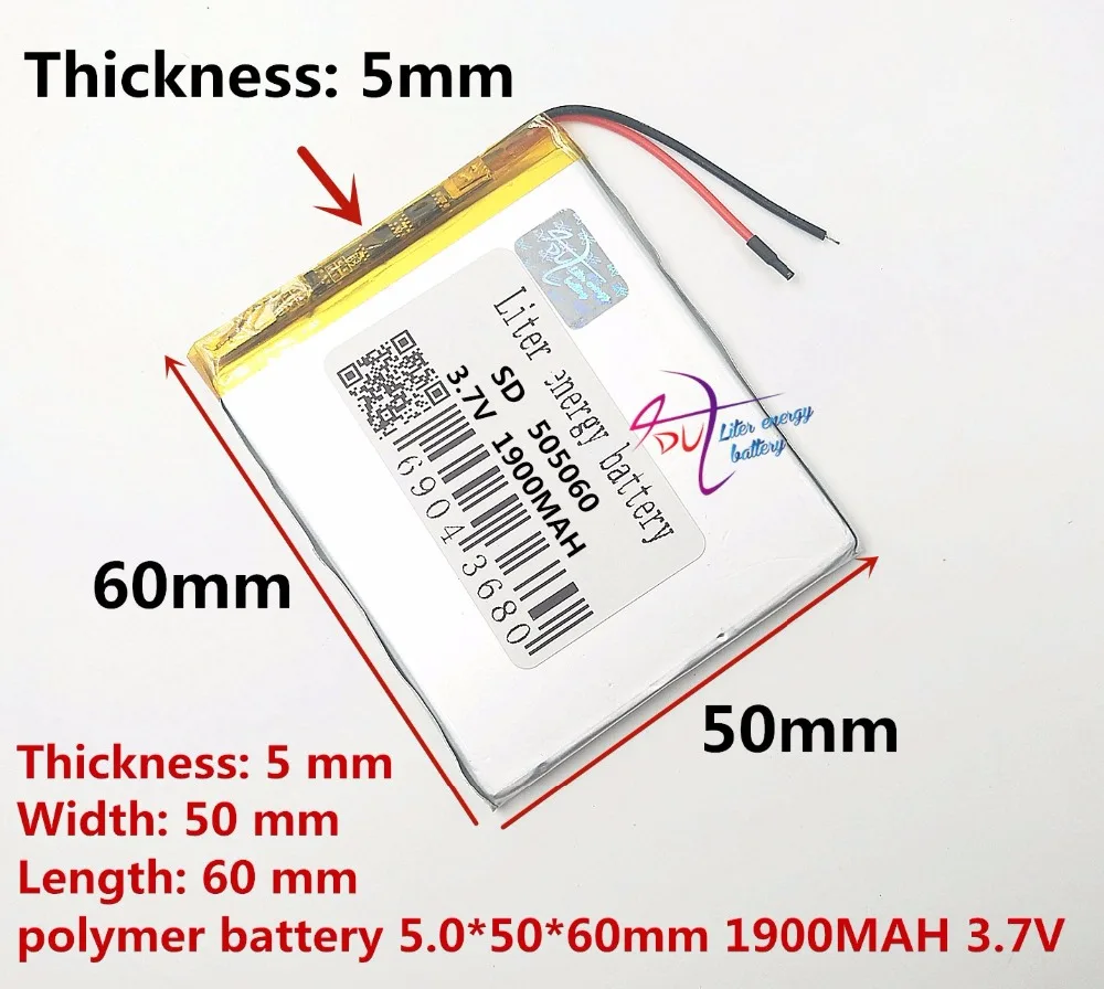 

SD505060 505060 3.7v lithium polymer battery 505060 lipo cell 3.7v 1900MAH lithium batery Rechargeable batteries
