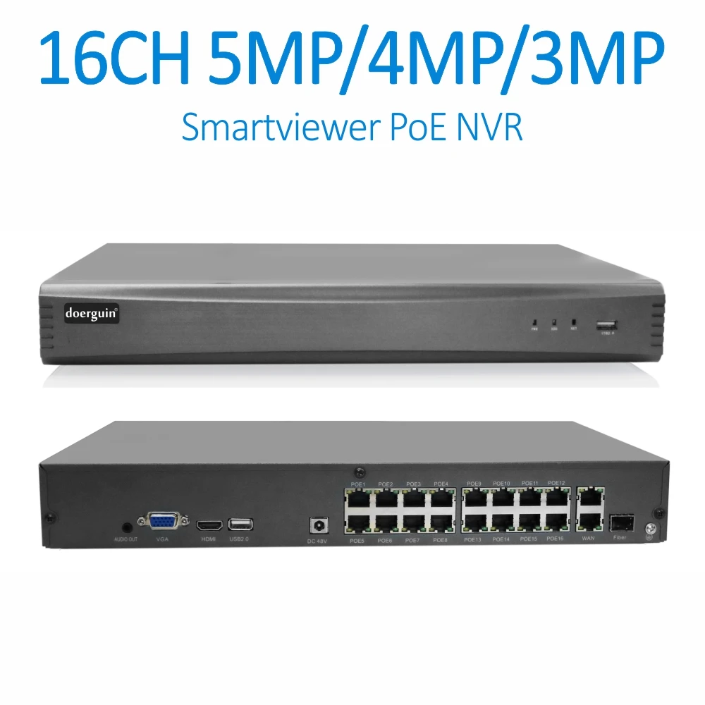 Doerguin 16CH 5MP/4MP PoE NVR Smartviewer поддержка H.265 IP-камер совместимых с 1x10 ТБ HDD протокол Onvif RTSP