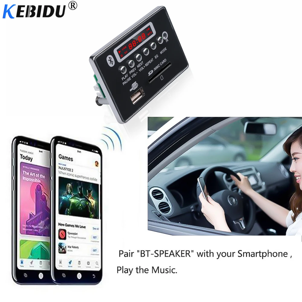 KEBIDU Bluetooth Hands-free MP3 декодер модуль автомобиля USB MP3 плеер встроенный пульт дистанционного управления USB FM Aux радио для автомобиля