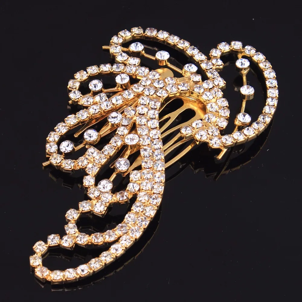 2018 New Fashion Bridal Hair Combs Pins Gold Wing Crystal Wedding Comb For Women Bride Accessories Tiaras Hairpiece | Украшения и