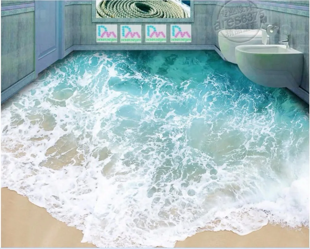 Заказ росписи 3d паркет пляжный волна напольные наклейки Декор номеров, живопись ПВХ самоклеющиеся изображение 3D настенные фрески обои