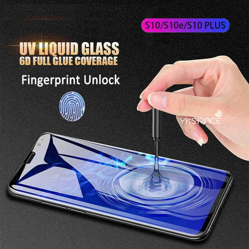 

5D UV Full Glue Adhesive Cover Tempered Glass For Samsung Galaxy Note 10 S10 Plus S10E Screen Protector Unlock Fingerprint