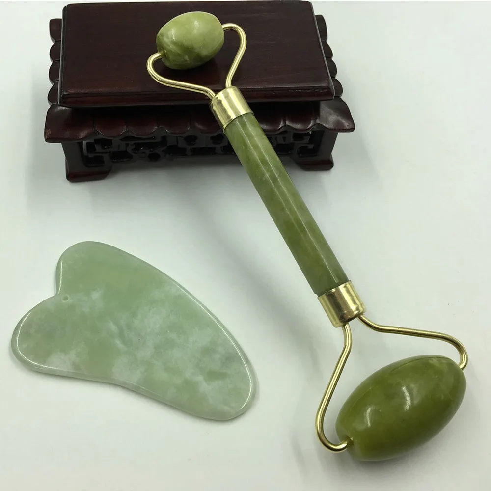 Jade Roller& Gua Sha Scraping Massage Tool with Protective Box for Facial Skin Care Anti-aging Facial Jade Stone Set Face Eye Neck Beauty Roller